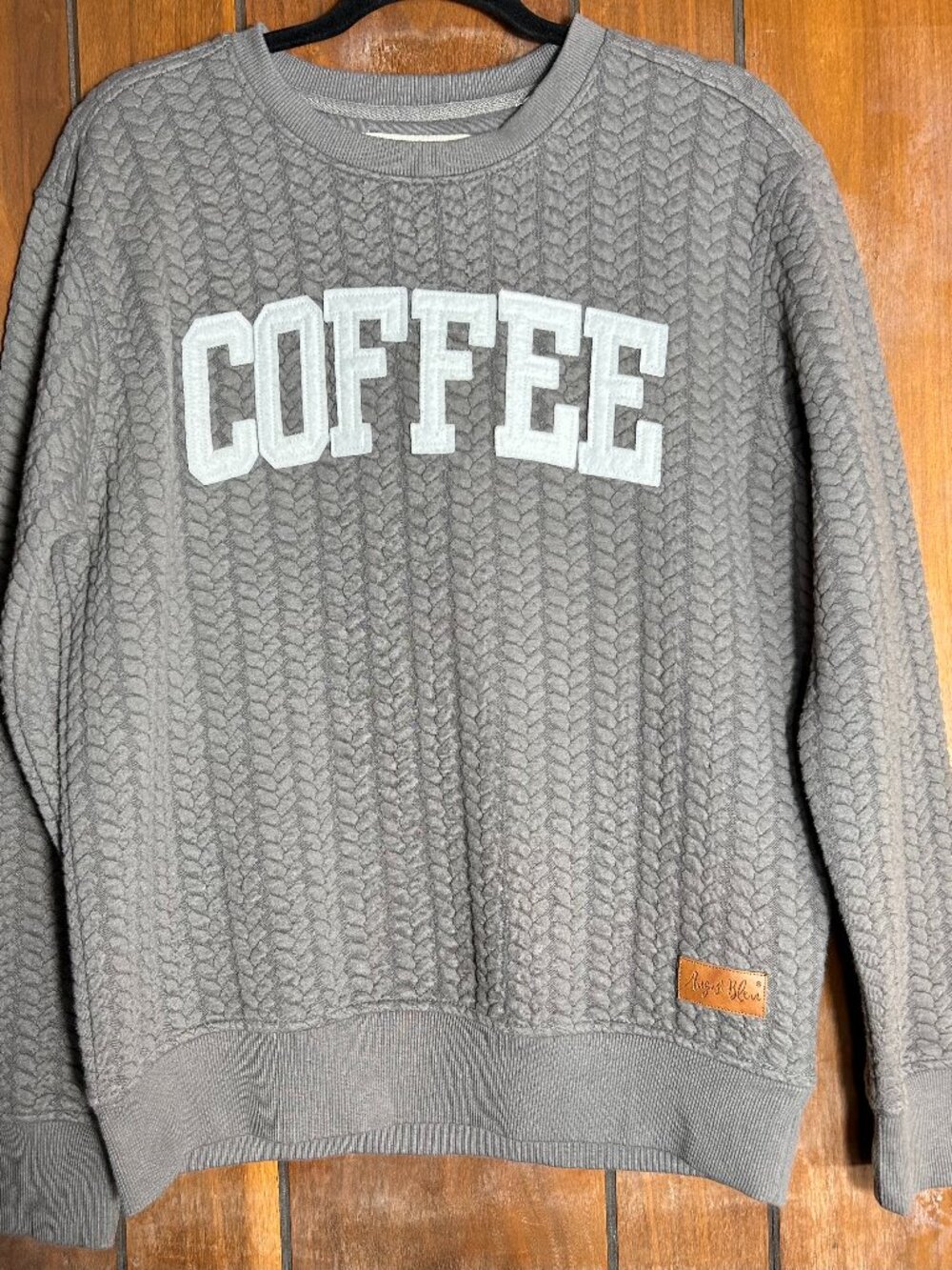 August Bleu Gray Sweatshirt Coffee Embroidered Womens Sz Medium - Super Comfy